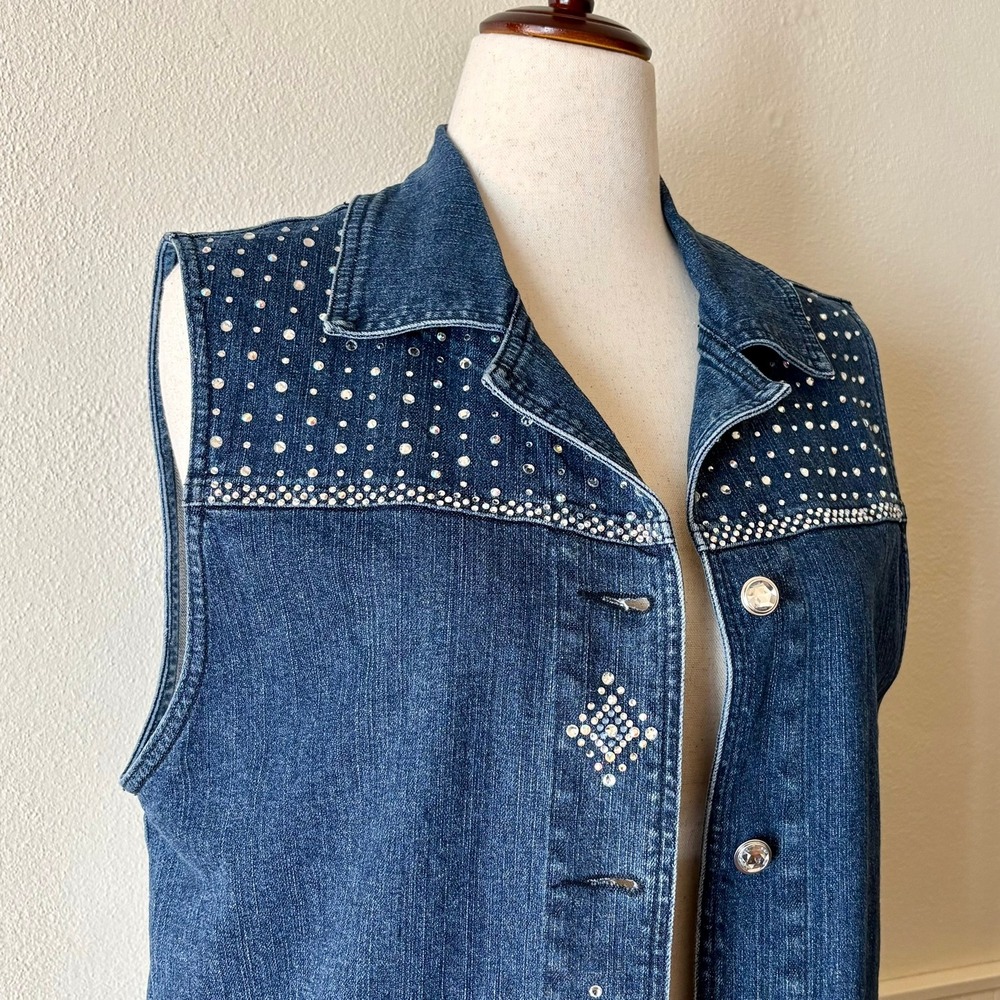 Vintage Katina Marie Blue Denim Rhinestone Embellished Vest USA Made Y2K Western - Picture 2 of 10